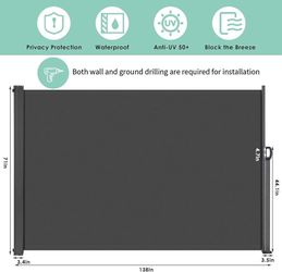 138" x 71" Side Awning, Retractable Side Awning, Patio Retractable Side Screen, UV Resistant, Waterproof, Patio Privacy Screen for Garden, Balcony, Co