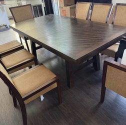 Dark Wood Dining Table with 8 Chairs