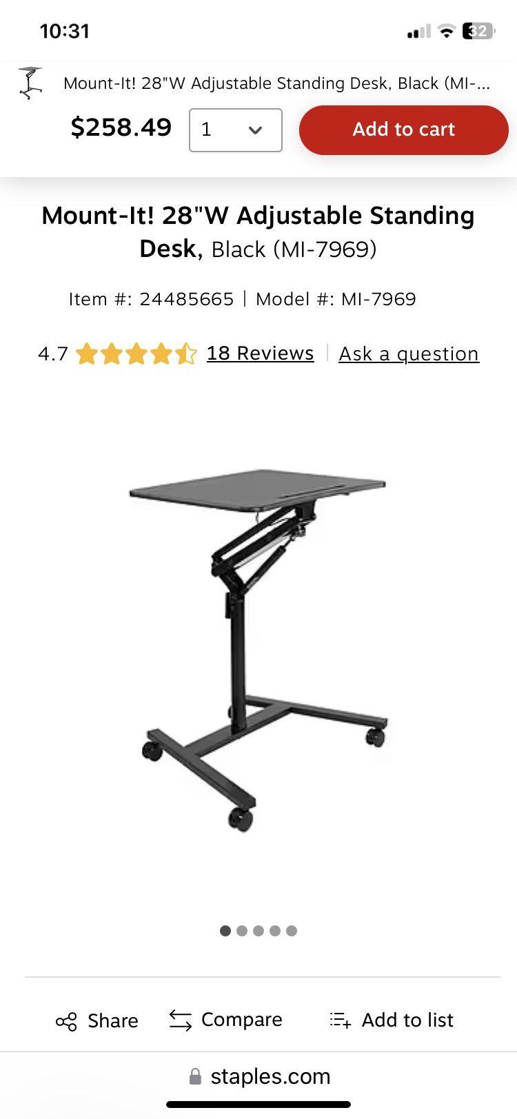Mobile Stand Desk - Mount It Brand - Qty 7