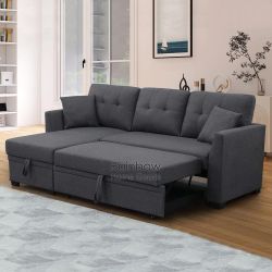 82" Reversible Pull Out Sleeper Sofa Bed Couch with Storage Chaise