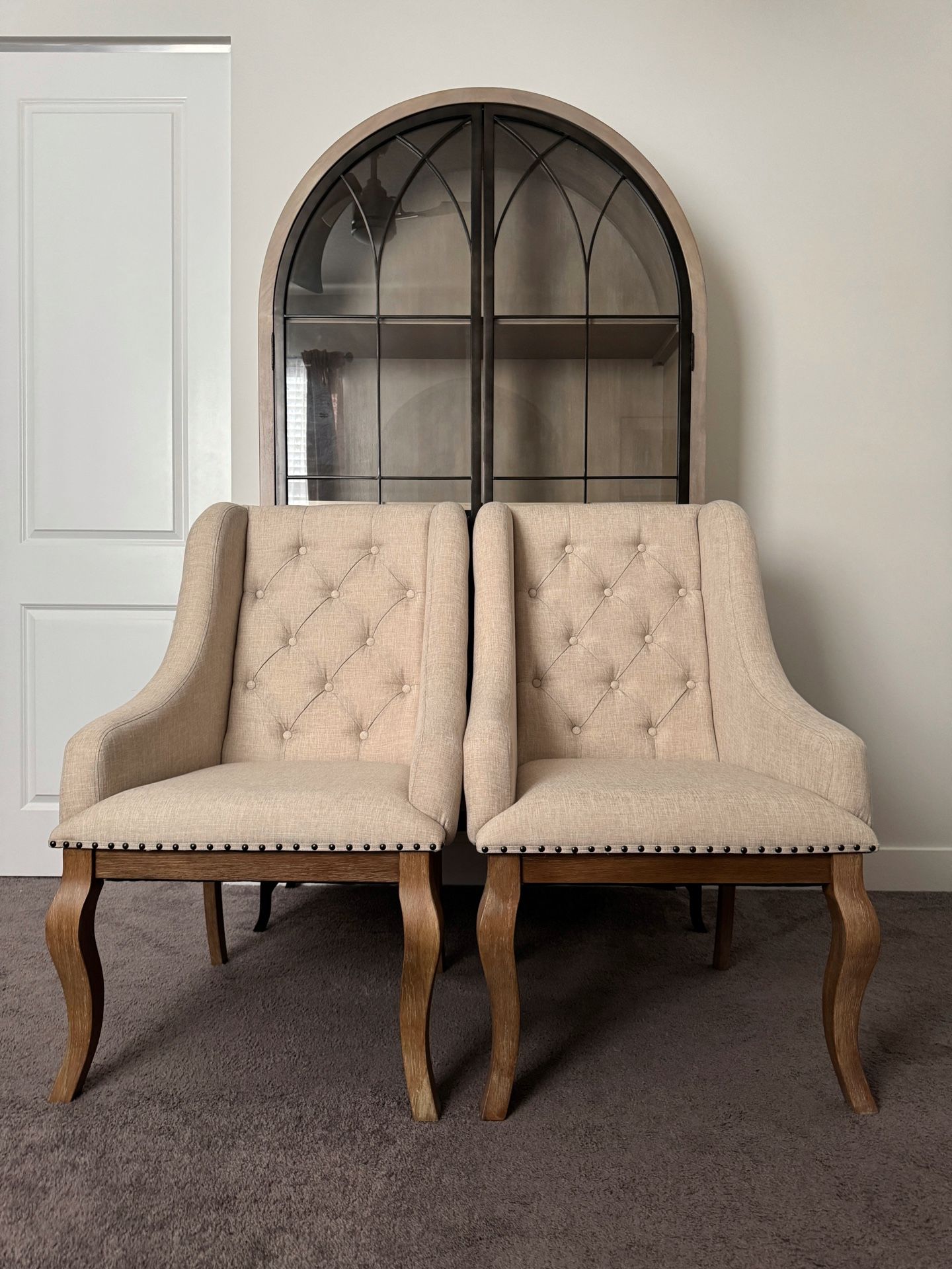 Keeter Tufted Upholstered Wingback Arm Chair in Cream