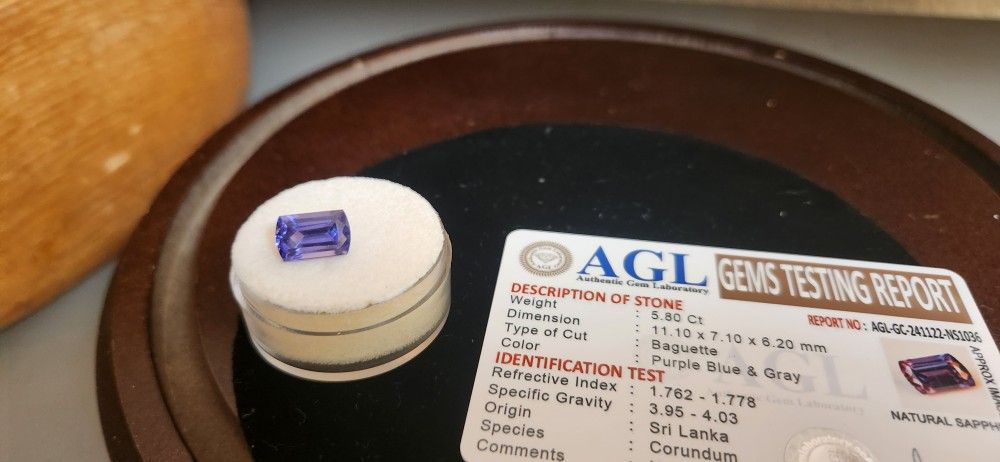 5.80 CT Baguette Cut Natural  Color Changing Sapphire | Cut Loose Gemstone, Certification Card Included 