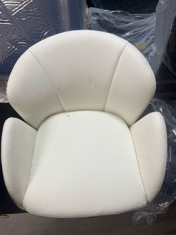 White Petal Faux Leather Makeup Vanity Desk Chair, Swivel Wheels