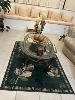 Round Glass Top Coffee Table with Iron Base