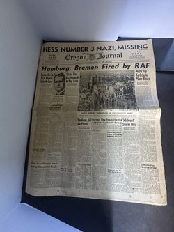 1941 Oregon Journal WWII Rudolf Hess Missing RAF Hamburg Bremen Nazi Newspaper
