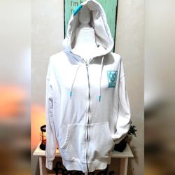 Dixxon Flannel Unisex White Zip-Up Hoodie with Light Blue Logo
