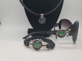 Black florida gator sunglasses bracelet & necklace combo