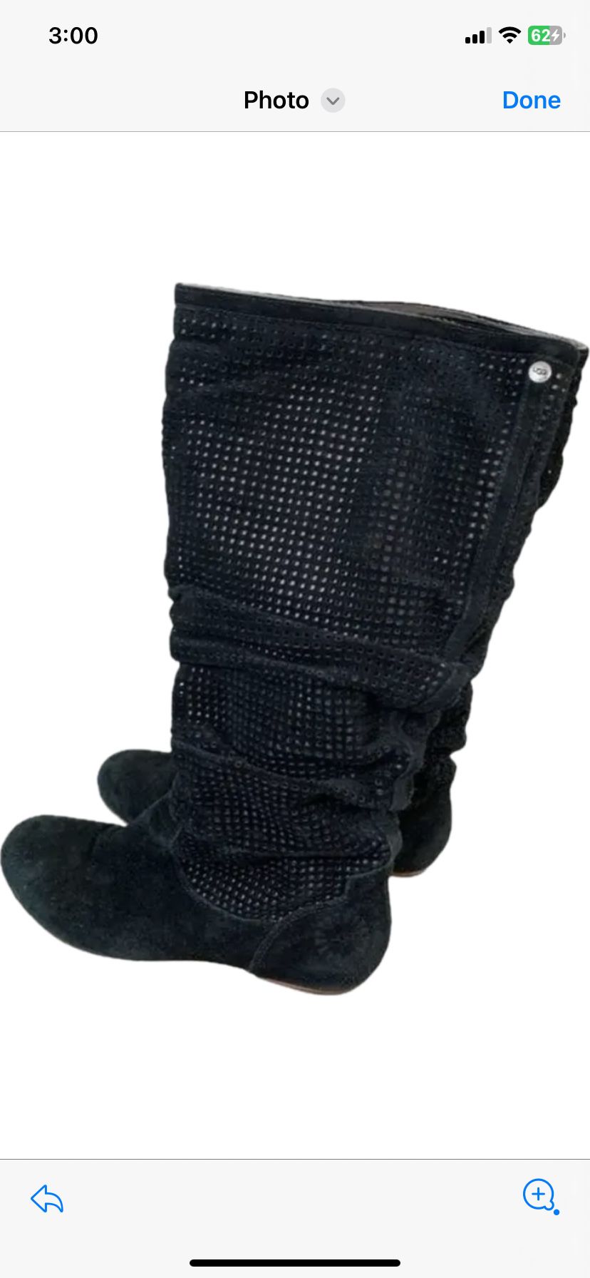 UGG 'Abilene' Black Leather Perforated Slouchy Boots, 8.5