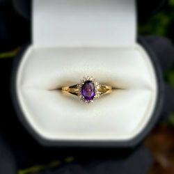 Jewelry 14k solid yellow gold purpurite stone diamonds 1.10CTW ring sz 7.00