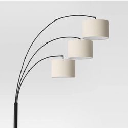 82” 3-Head Arc Floor Lamp – Threshold, Black with Linen Shades