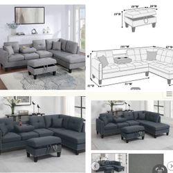 3pc Sectional With Ottoman Set 