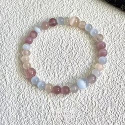 "Butterfly Mist Looking for Flowers" New Chinese Jade Marrow Cat's Eye Stone Bead Bracelet Exquisite Retro White Strawberry Crystal Bracelet Female