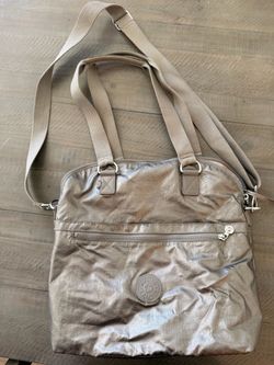 Kipling Metallic Taupe Pewter Tote Bag – Shoulder & Crossbody Strap