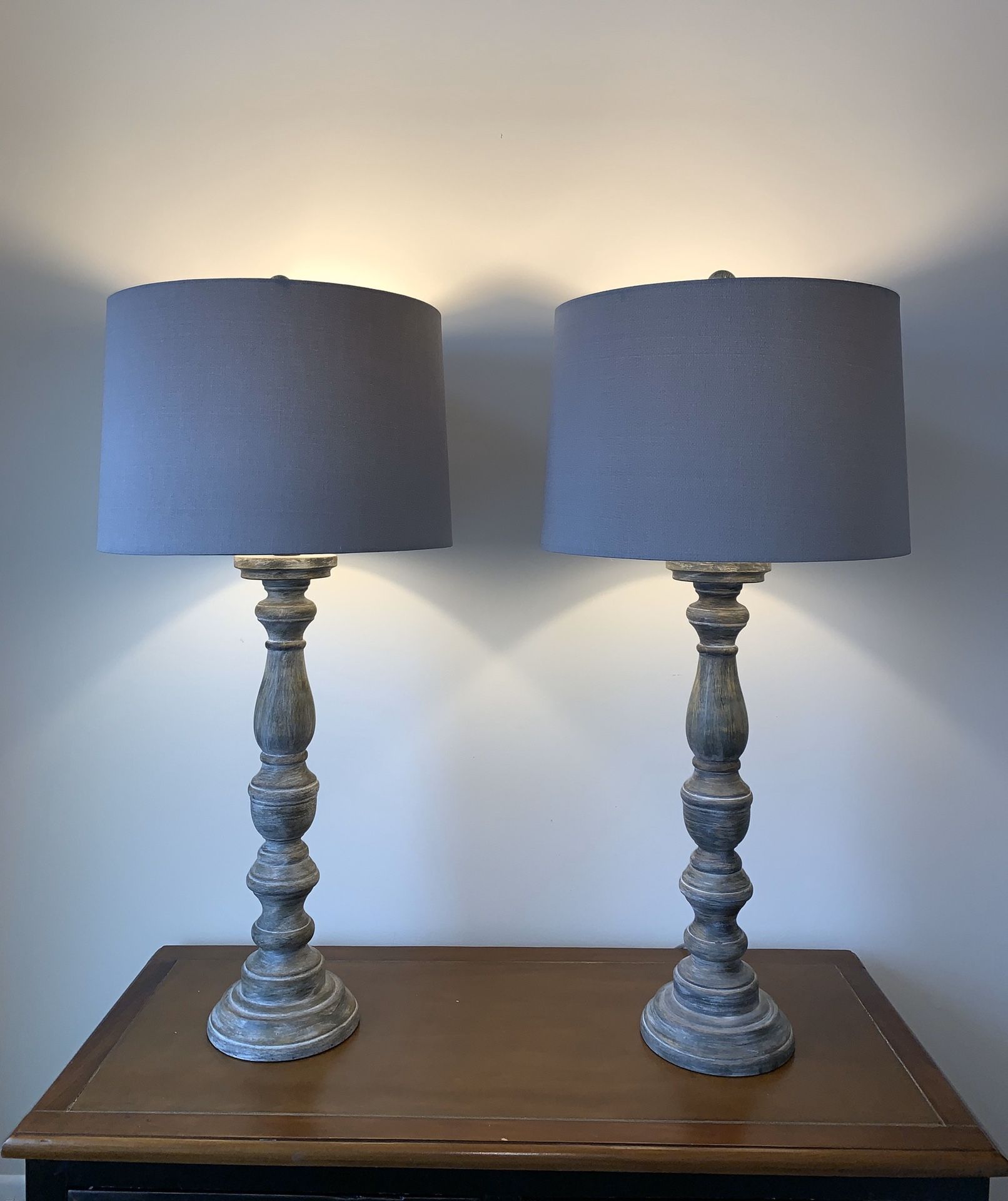 Gray table lamps with linen gray shades (set of 2)