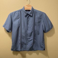 Men’s XXL Centro Blue Black Panel Stitch Short Sleeve Button Up Shirt