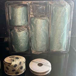 Miscellaneous 4 Piece Led Candle Set. Frozen Mug.  9 Assorted Ribbons And Material