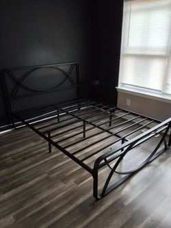 Black Metal Bed Frame with Headboard and Footboard/ light green queen size bed