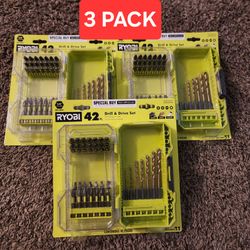 RYOBI 42pc Drill & Drive Set Titanium Bits 1/4 in Hex for Drill **3 sets**