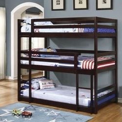 Brand New Cappuccino Triple Twin Bunk Bed