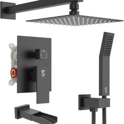 SR SUN RISE 12 Inches Bathtub Shower Faucet Set All Metal Shower System with Tub Spout 1.8GPM Square Shower Head and Handheld Sprayer Shower Fixtures,