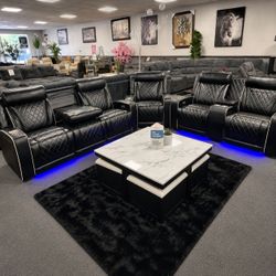 Black Leather Power Recliner  Sofa Set