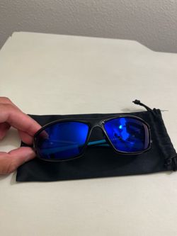 Sport Wrap Sunglasses Black Frame Blue Mirror Lens + Soft Pouch