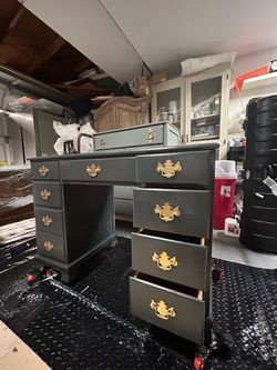 Black Executive Desk / Vanity – Gold Hardware