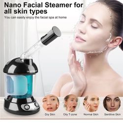 Facial Steamer - DENFANY Nano Ionic Face Steamer with Extendable 360° Rotating Arm - Portable Facial Steamer for Personal Care at Home or Salo (Black