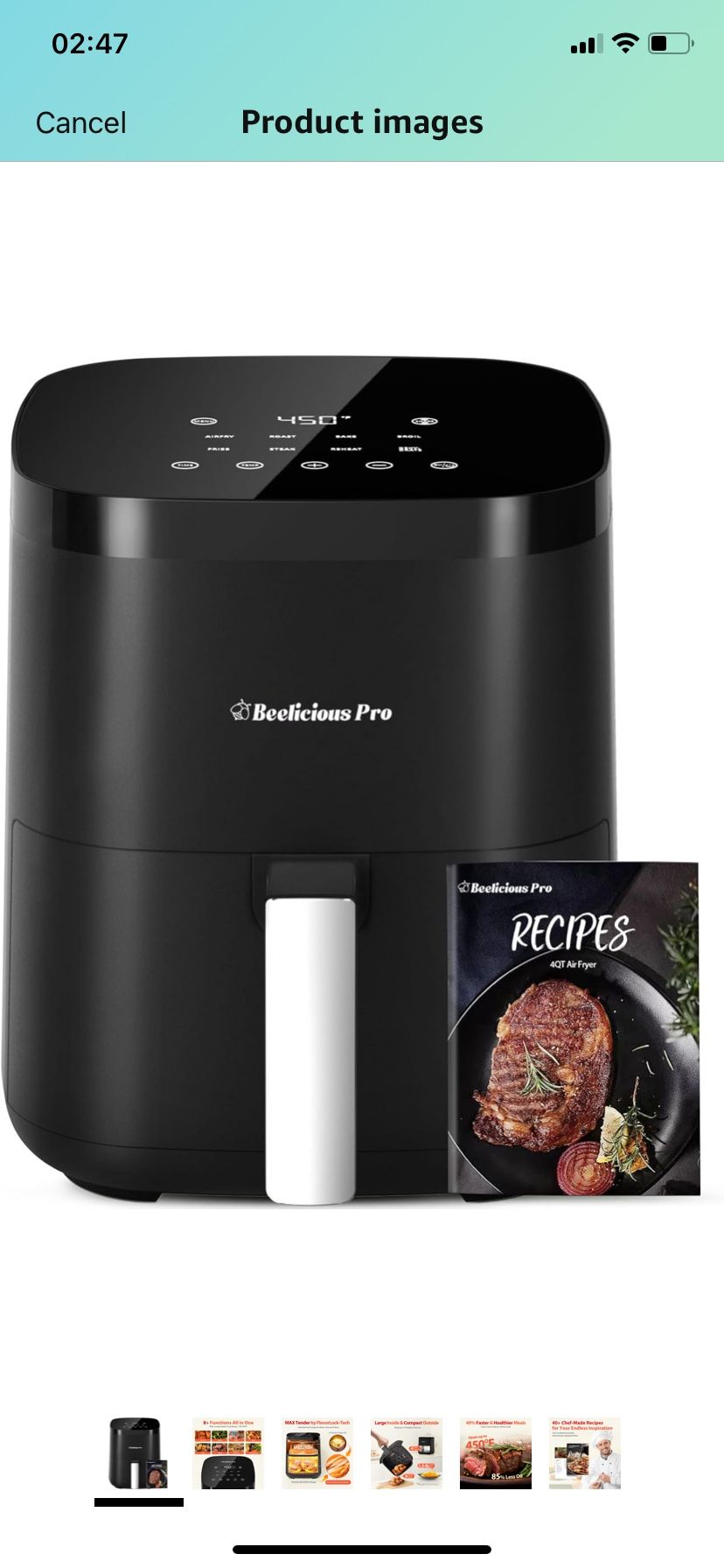 Air Fryer, Beelicious 8-in-1 Smart Compact 4QT Air Fryers, Shake Reminder, 450°F Digital Airfryer with Flavor-Lock Tech, Tempered Glass Display, Dishw