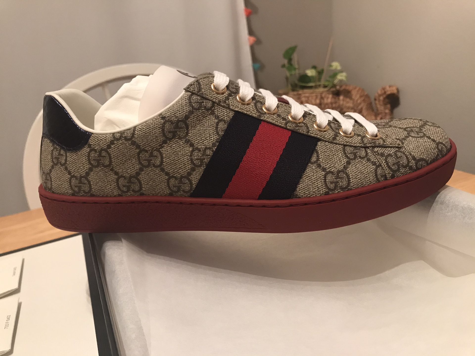 NEW Gucci Beige GG Supreme Ace Sneakers - US 6.5