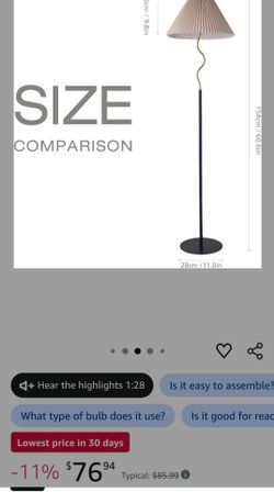 Modern Pleated Floor Lamp, Black Pole Floor Lamps, Simple Design Tall Lamp with Adjustable Beige Lampshade, Standing Lamp for Living Room, Bedroom, Of