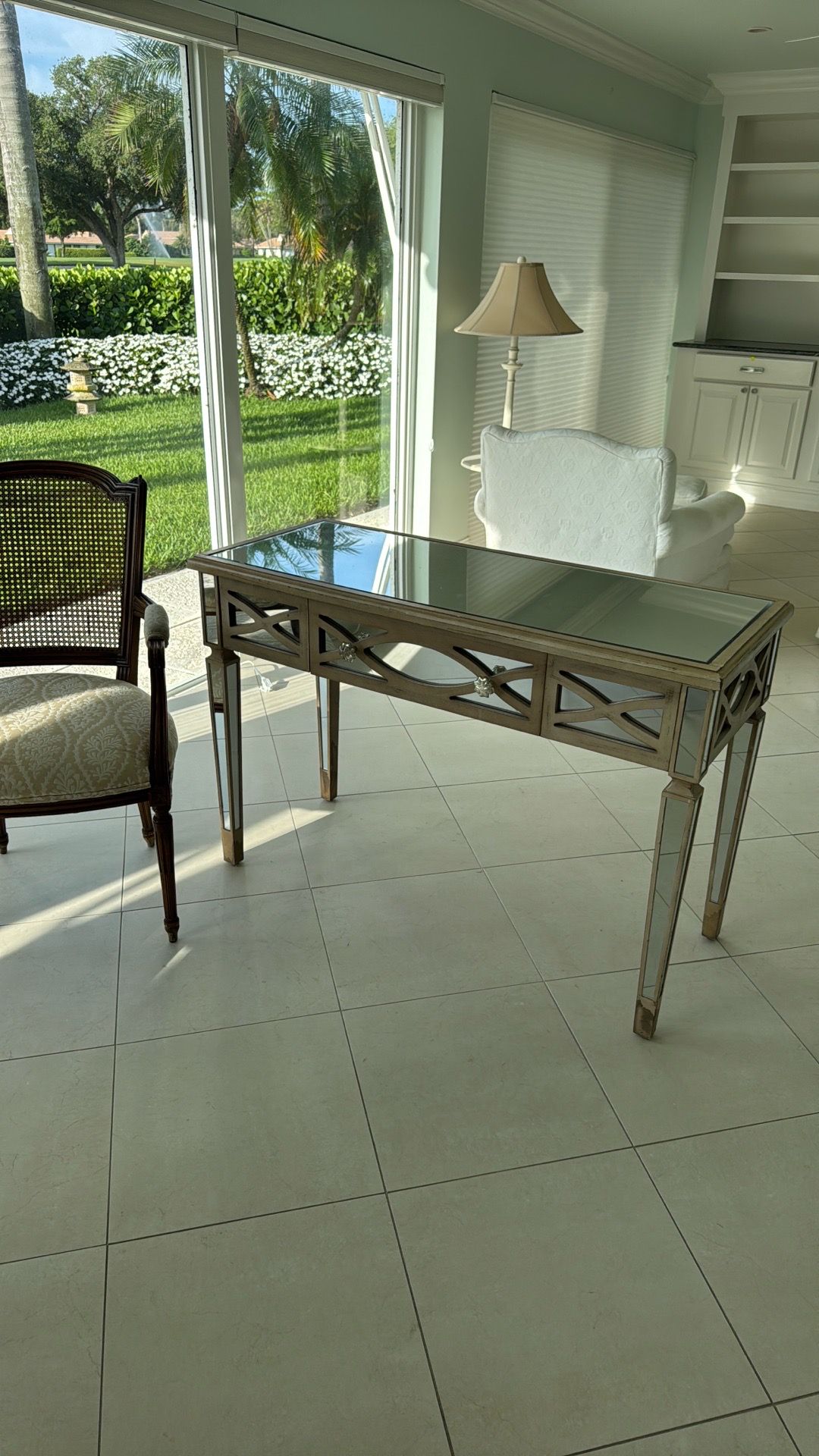 Mirrored console table with fake drawer - must go pricing
