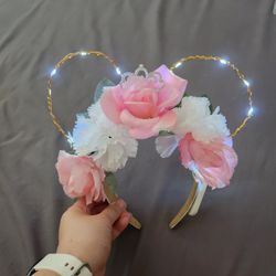 Used Handmade Floral Wire Lighted Disney Mouse Ear Headband