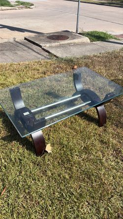 Glass Top Coffee Table with Dark Wood Base