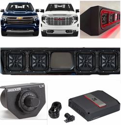 NEW 4 KICKER L7s 8” SUBWOOFERS CUSTOM BOX AMP EPICENTER INSTALLED SILVERADO OR SIERRA CREW CABS