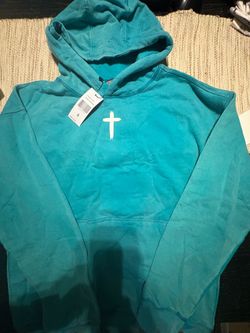 Small RingSpun Teal Hoodie with White Cross Graphic