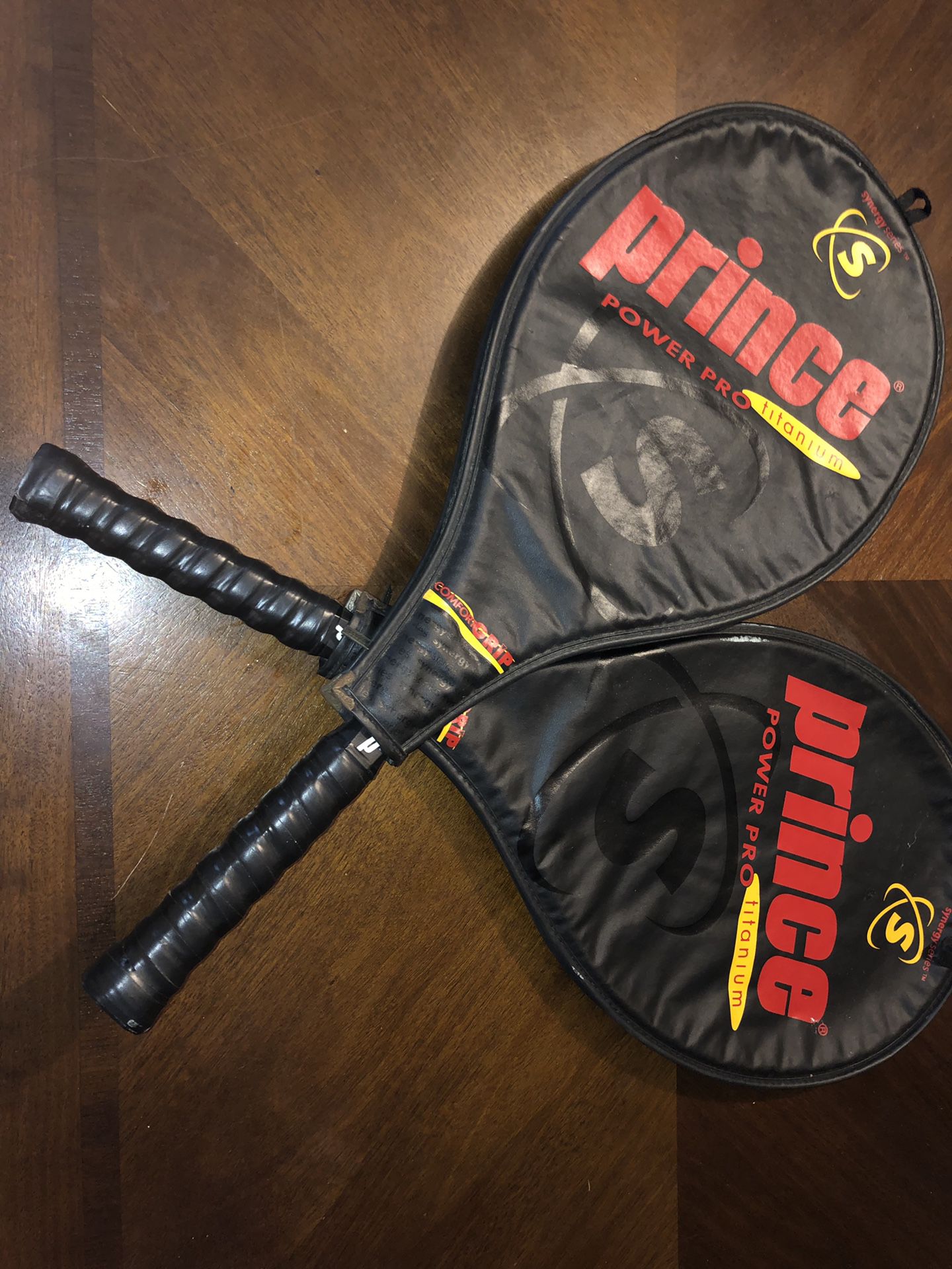 2 Prince Synergy Series Power Pro Titanium 27" Tennis Racket with cover