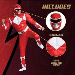 Disguise Men's Red Ranger Classic Muscle Adult Costume