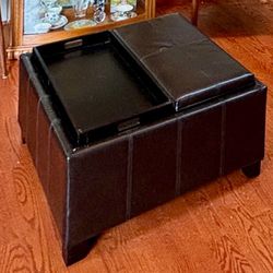 Brown Ottoman with reversible tops for either a cushion top or tray top