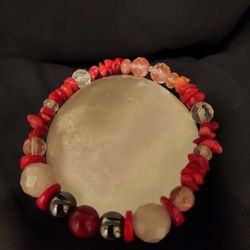 Rose Quartz And Fire Agate Healing Bracelet 