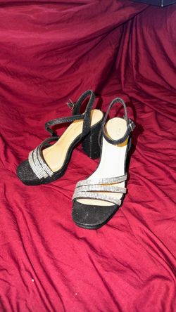 Top Moda Black Rhinestone Block Heel Sandals