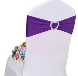 Fbewom Spandex Chair Sashes With Heart Buckle - Purple, 59 Pack