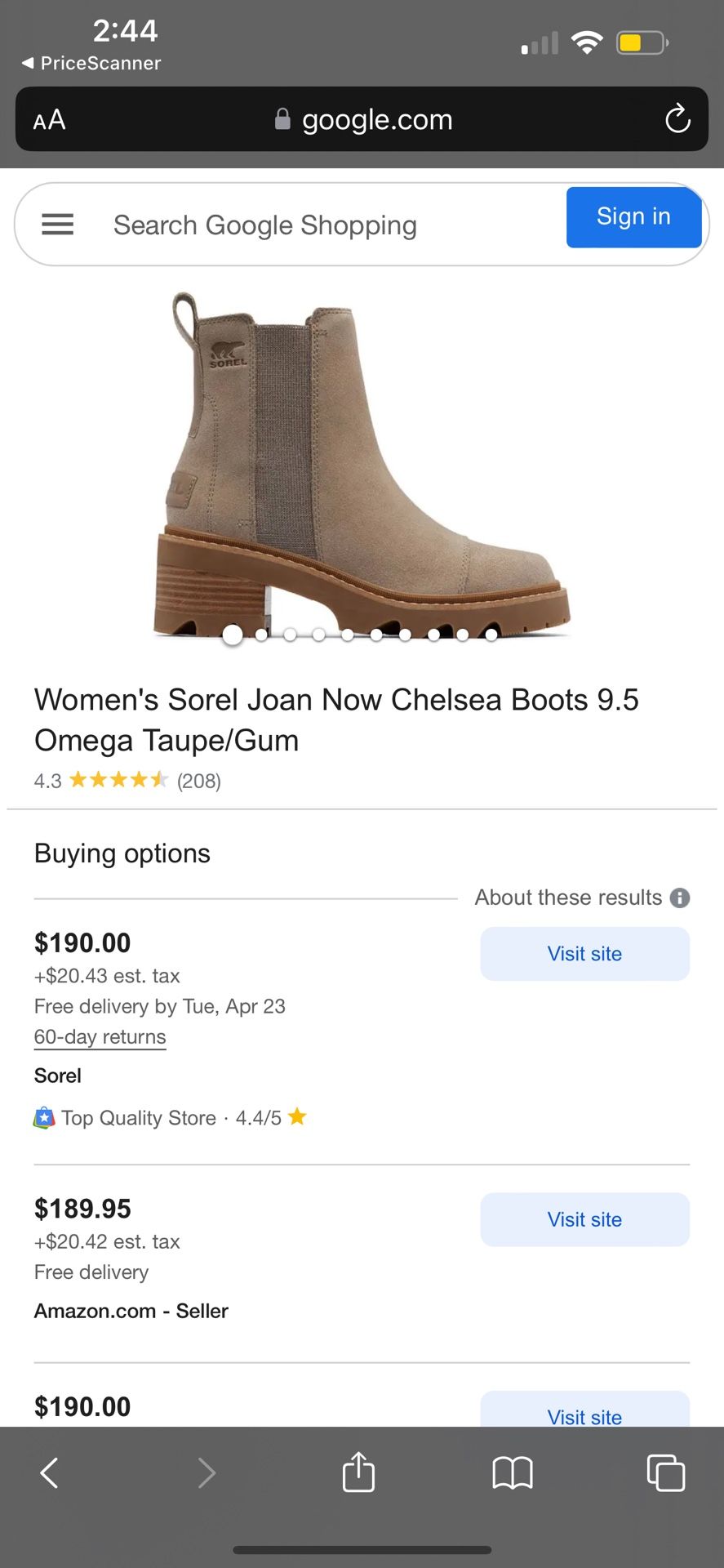 Women's Sorel Joan Now Chelsea Boots 9.5 Omega Taupe/Gum