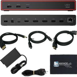 40BC0100US USB4 Smart Dock 5500 for Laptops with 135W Adapter, HDMI, DisplayPort, USB C Cables & Cloth - Docking Station