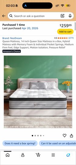 New NeoDream 14" Queen Hybrid Mattress - In Box