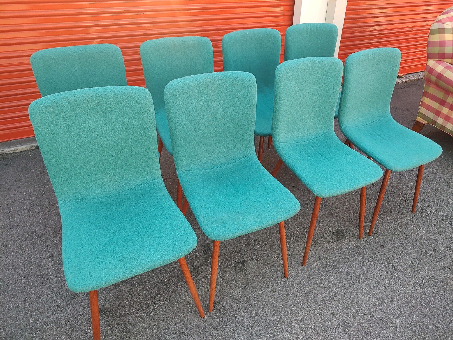 IKEA Teal Fabric Wooden Dining Chairs 