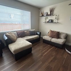 3 Piece leather w/ microfiber cushions Sectional Couch