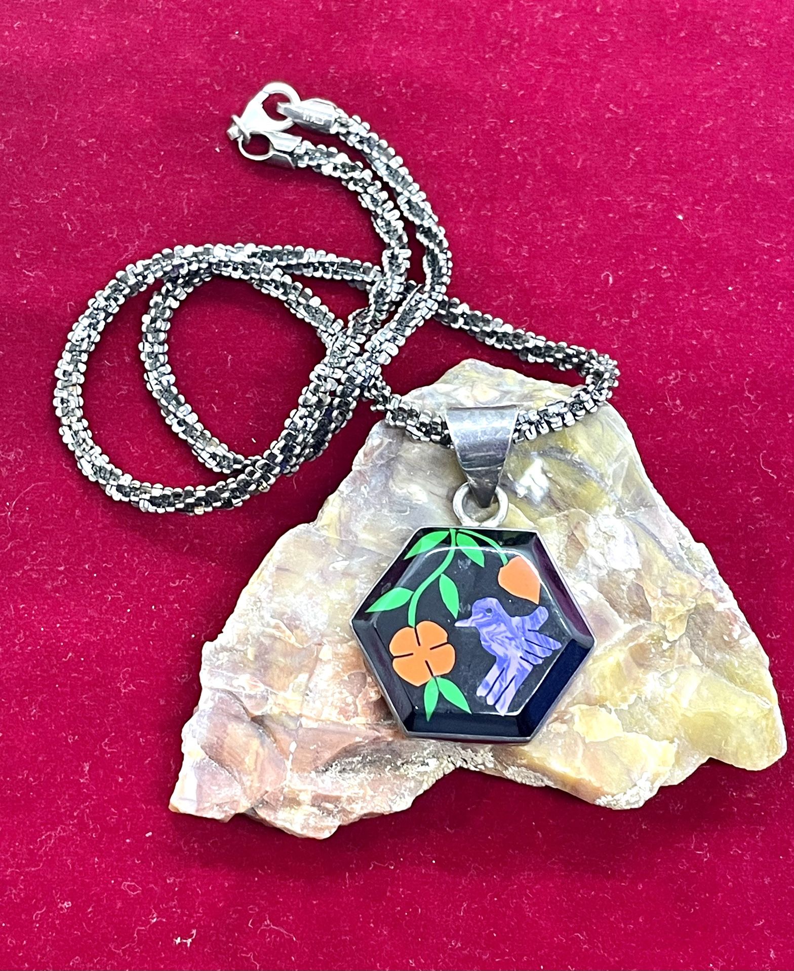 Sterling Taxco Handmade Inlaid Necklace