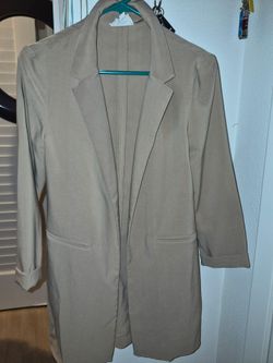 Beige Open-Front Longline Blazer