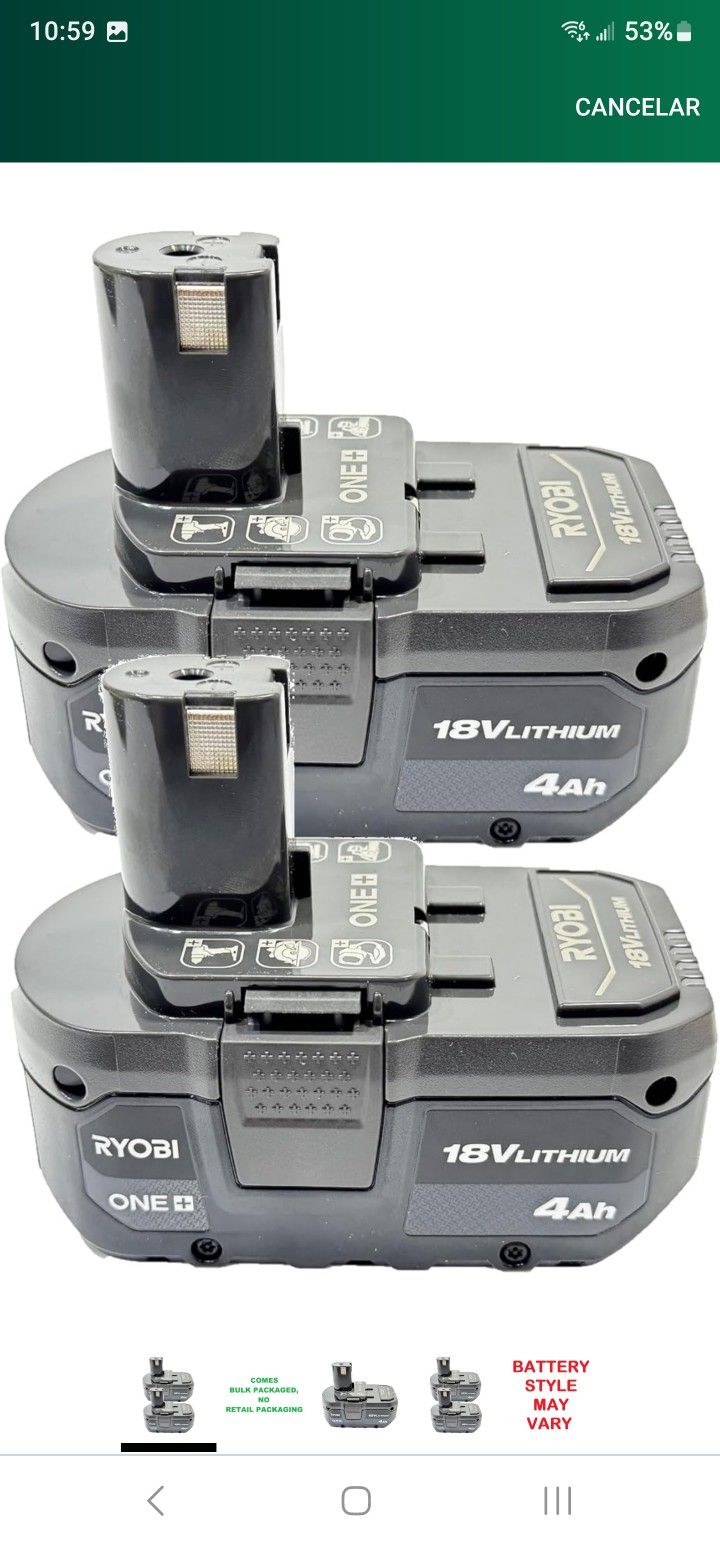 RYOBI 18-Volt ONE+ Lithium-Ion High Capacity 4.0 Ah Battery (2-Pack)